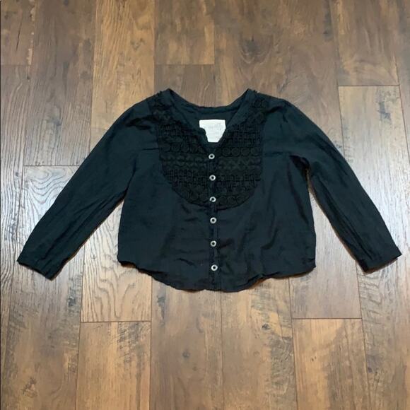 Free People Crochet Detail Black Cropped Buttoned-Down Top - Picture 1 of 5